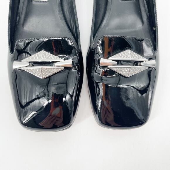 Jimmy Choo Black Patent Leather Ravi Crystal Square Toe Ballerina Pumps IT 38 - Picture 6 of 11